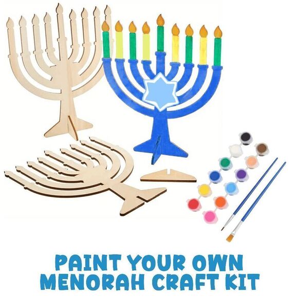 DIY Hanukkah Menorah Craft for Kids, Wooden Menorah Decorations, Festival of Lig - Picture 1 of 2
